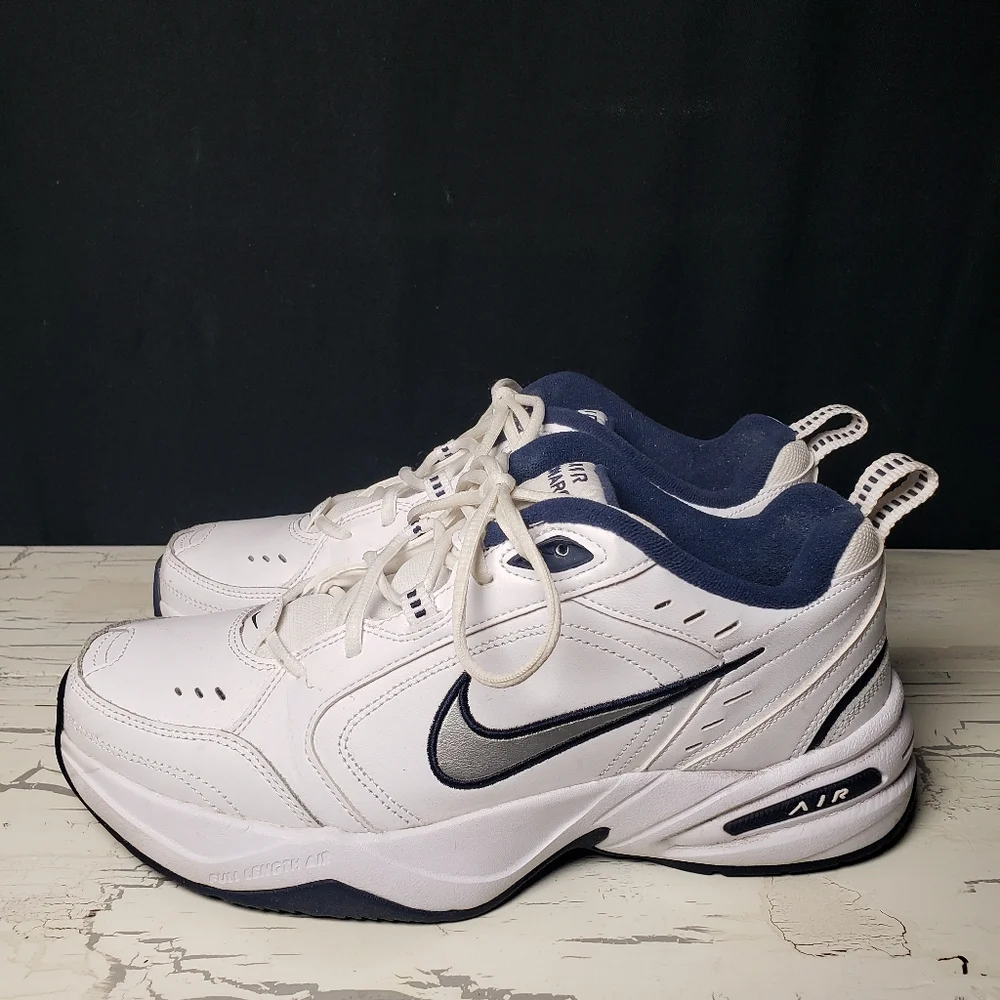 Nike Air Monarch (style 415445-102) in White/ Navy Blue Men's size 10 - Picture 2 of 15